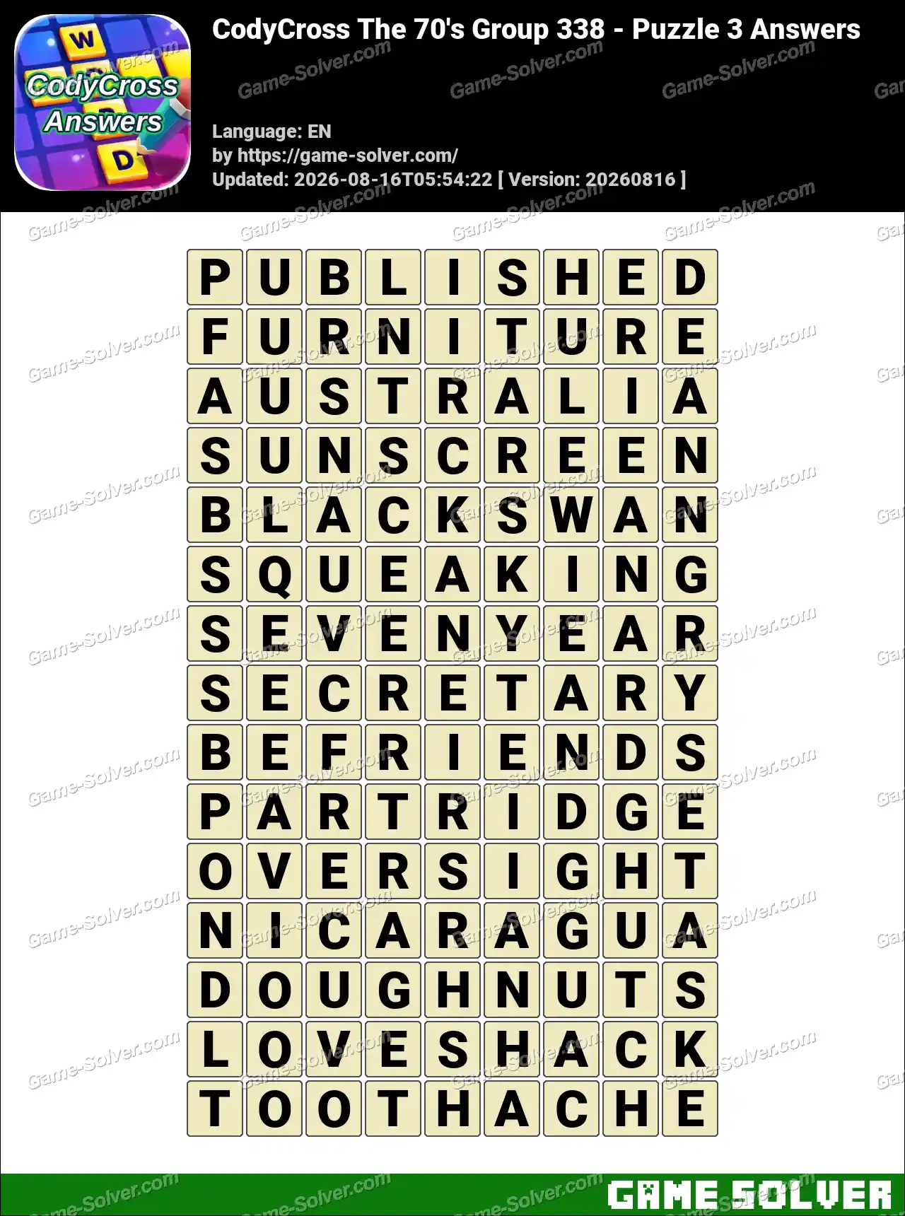 CodyCross The 70’s Group 338 – Puzzle 3 Answers